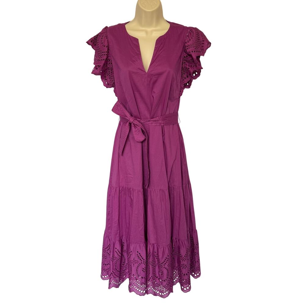 Rails Gia Tiered Midi Dress in Berry - 100% Cotton Eyelet Embroidered Size XS - Picture 3 of 8